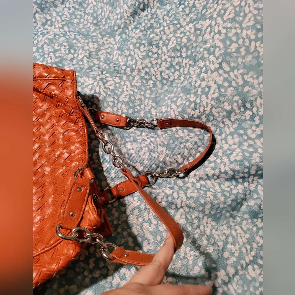 Dana Buchman Boho Faux Leather Woven Orange Purse - Picture 4 of 16